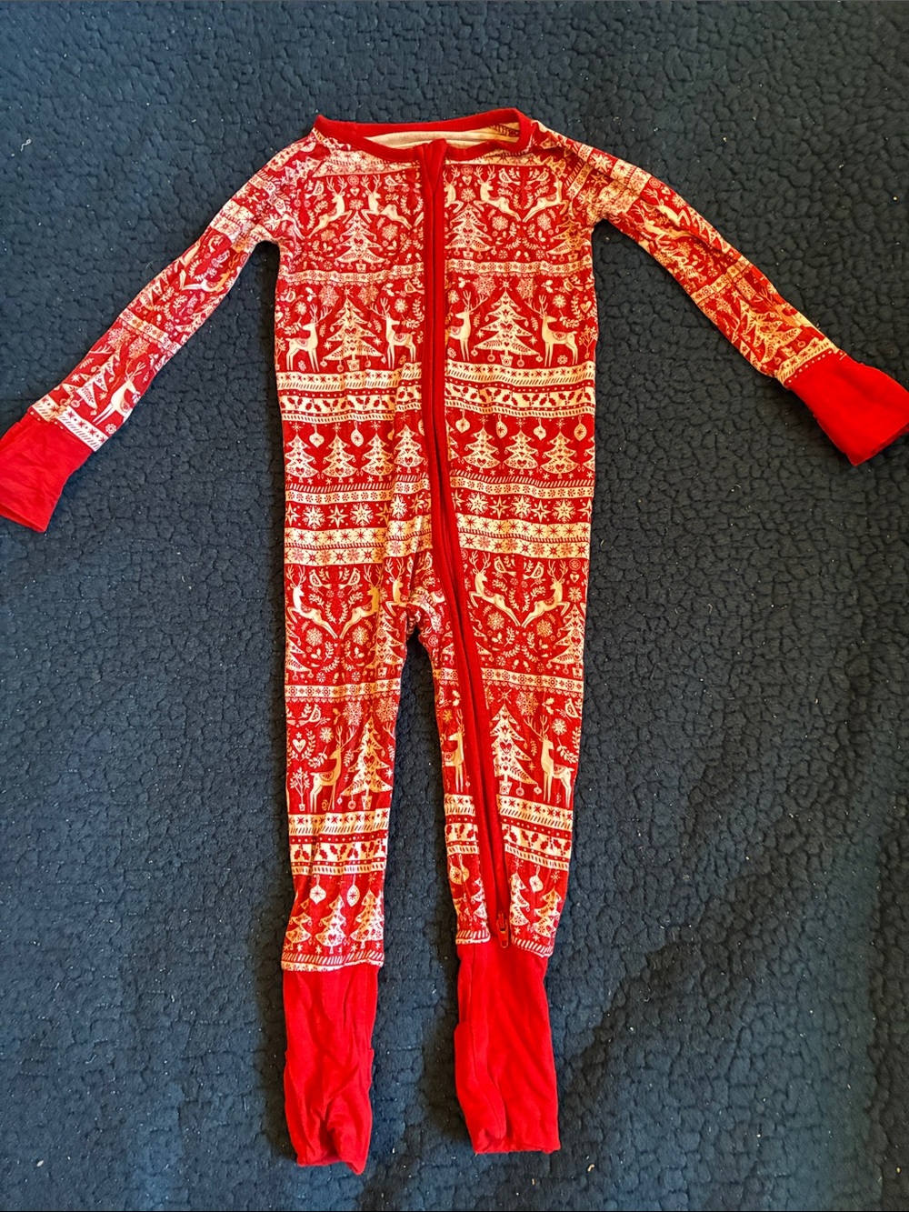 Little Sleepies Red Holiday Print Footed One-Piece